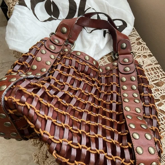 Kooba Red and Brown Woven Hobo Bag - Picture 2 of 4
